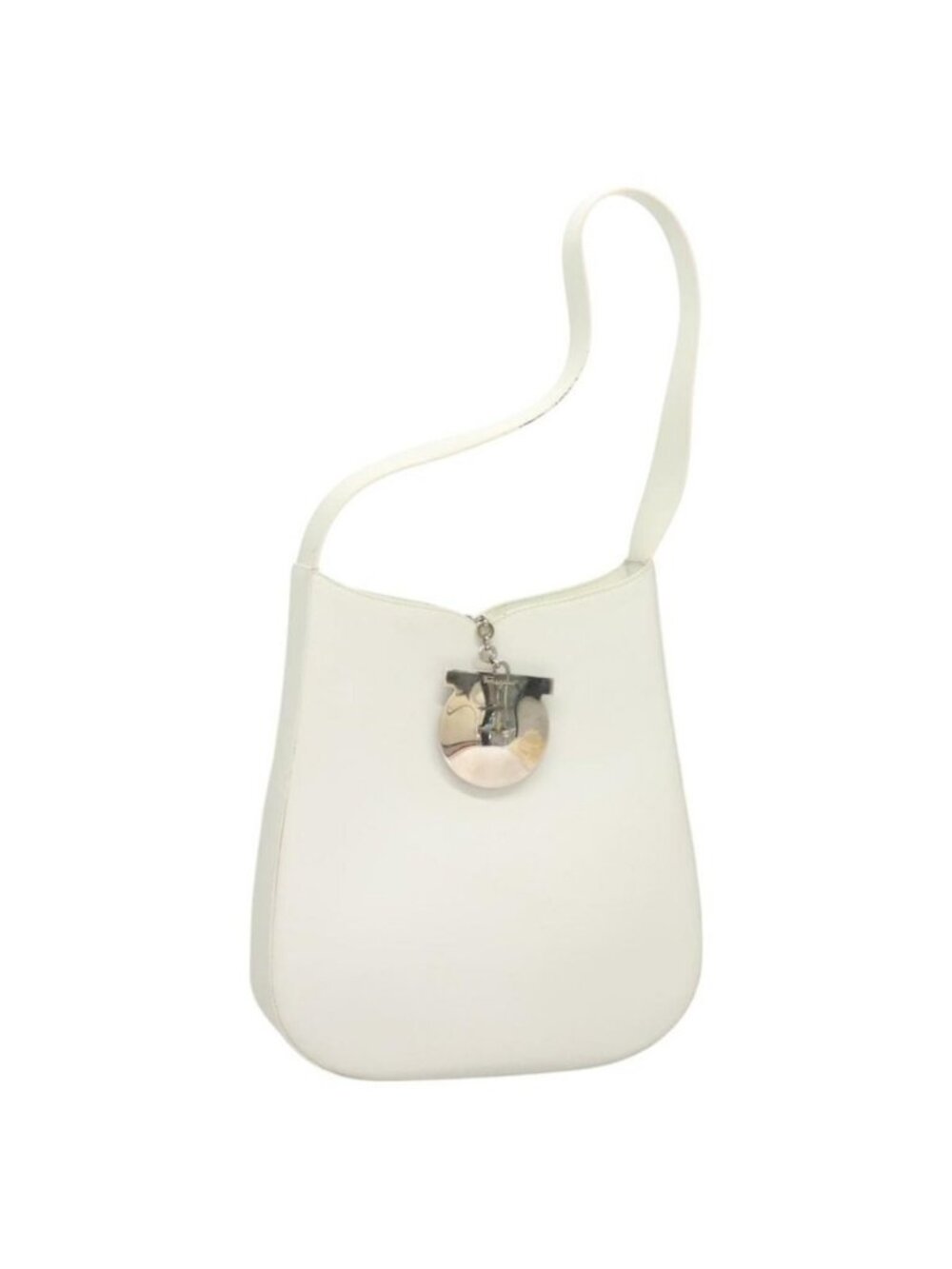Authentic Salvatore Ferragamo Shoulder Bag Leather White Silver - Picture 1 of 16